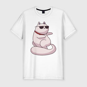 Мужская футболка премиум с принтом Крутой кот в Санкт-Петербурге, 92% хлопок, 8% лайкра | приталенный силуэт, круглый вырез ворота, длина до линии бедра, короткий рукав | кот | котики | котяра | кошка | милый | паттерн | прикольный | пушистик | рыжий | смешной