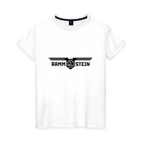Женская футболка хлопок с принтом Rammstein в Санкт-Петербурге, 100% хлопок | прямой крой, круглый вырез горловины, длина до линии бедер, слегка спущенное плечо | germany | rammstein | индостриал металл | немецкая группа | немцы | пиротехника | раммштайн | рок | рок группа | три икса | ххх