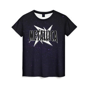 Женская футболка 3D с принтом Metallica в Санкт-Петербурге, 100% полиэфир ( синтетическое хлопкоподобное полотно) | прямой крой, круглый вырез горловины, длина до линии бедер | metallica | группа | метал | металлика | музыка | песни | рок