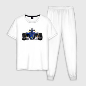 Мужская пижама хлопок с принтом Sauber F1 Team в Санкт-Петербурге, 100% хлопок | брюки и футболка прямого кроя, без карманов, на брюках мягкая резинка на поясе и по низу штанин
 | Тематика изображения на принте: f1. болид | авто | гонки | формула 1