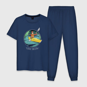 Мужская пижама хлопок с принтом Байдарка в Санкт-Петербурге, 100% хлопок | брюки и футболка прямого кроя, без карманов, на брюках мягкая резинка на поясе и по низу штанин
 | байдарка | водный спорт | каякинг