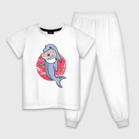 Детская пижама хлопок с принтом Акула в костюме Дельфина в Санкт-Петербурге, 100% хлопок |  брюки и футболка прямого кроя, без карманов, на брюках мягкая резинка на поясе и по низу штанин
 | 