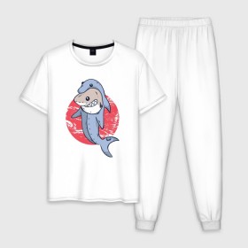 Мужская пижама хлопок с принтом Акула в костюме Дельфина в Санкт-Петербурге, 100% хлопок | брюки и футболка прямого кроя, без карманов, на брюках мягкая резинка на поясе и по низу штанин
 | 
