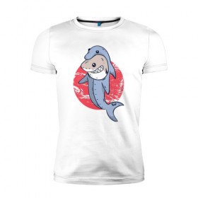 Мужская футболка премиум с принтом Акула в костюме Дельфина в Санкт-Петербурге, 92% хлопок, 8% лайкра | приталенный силуэт, круглый вырез ворота, длина до линии бедра, короткий рукав | 