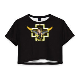 Женская футболка Cropp-top с принтом Rammstein в Санкт-Петербурге, 100% полиэстер | круглая горловина, длина футболки до линии талии, рукава с отворотами | metallica | music | rammstein | rock | металл | металлика | музыка | раммштайн | рок | рок группа