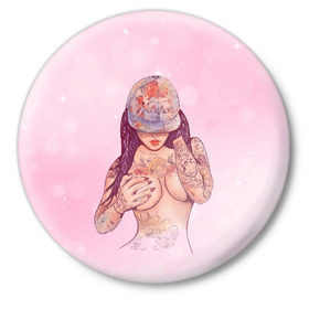 Значок с принтом Sexy girl в Санкт-Петербурге,  металл | круглая форма, металлическая застежка в виде булавки | Тематика изображения на принте: девушка | летняя | тату | татуировки | тело | тянка