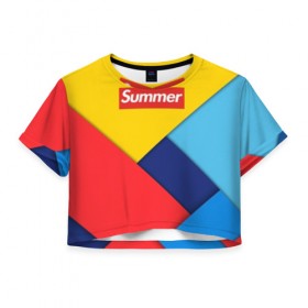 Женская футболка Cropp-top с принтом Sunny summer в Санкт-Петербурге, 100% полиэстер | круглая горловина, длина футболки до линии талии, рукава с отворотами | 