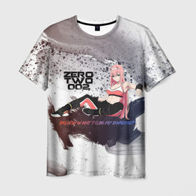 Мужская футболка 3D с принтом Do you want to be my darling? (Zero Two) в Санкт-Петербурге, 100% полиэфир | прямой крой, круглый вырез горловины, длина до линии бедер | darling in the franxx | franxx | zero two