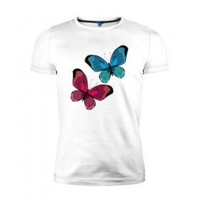 Мужская футболка премиум с принтом Бабочки. в Санкт-Петербурге, 92% хлопок, 8% лайкра | приталенный силуэт, круглый вырез ворота, длина до линии бедра, короткий рукав | бабочка | бабочки | животные | красота | насекомые | природа | яркий