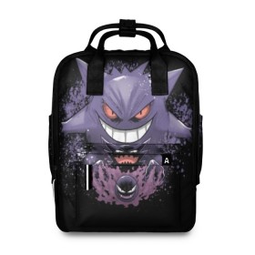 Женский рюкзак 3D с принтом Pokemon Gengar Rubber в Санкт-Петербурге, 100% полиэстер | лямки с регулируемой длиной, сверху ручки, чтобы рюкзак нести как сумку. Основное отделение закрывается на молнию, как и внешний карман. Внутри два дополнительных кармана, один из которых закрывается на молнию. По бокам два дополнительных кармашка, куда поместится маленькая бутылочка
 | battle | drawing | entei | go | legendary | lugia | metagross | nintendo | pikachu | pokemon | raikou | squirtle | zapdos | брок | бульбазавр | мисти | монстр | пикачу | покемон | эш