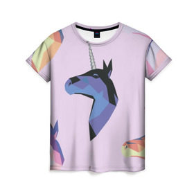 Женская футболка 3D с принтом Единорог в Санкт-Петербурге, 100% полиэфир ( синтетическое хлопкоподобное полотно) | прямой крой, круглый вырез горловины, длина до линии бедер | единорог | животное | конь | лошадь