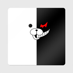 Магнит виниловый Квадрат с принтом MONOKUMA (КАПЮШОН) | МОНОКУМА в Санкт-Петербурге, полимерный материал с магнитным слоем | размер 9*9 см, закругленные углы | anime | bear | black  white | danganronpa | kurokuma | monodam | monokuma | monomi | monotaro | pink | rabbit | school | shirokuma | аниме | главарь | мoноми | монокума | черно белый | школа