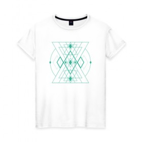 Женская футболка хлопок с принтом Мужество сакрала в Санкт-Петербурге, 100% хлопок | прямой крой, круглый вырез горловины, длина до линии бедер, слегка спущенное плечо | fractal | sacral | сакрал | сакральная геометрия | тетрайдер | треугольник | узоры | фракталы
