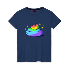 Женская футболка хлопок с принтом Какашка в Санкт-Петербурге, 100% хлопок | прямой крой, круглый вырез горловины, длина до линии бедер, слегка спущенное плечо | арт | единорог | красиво | радуга | рисунок | смешно | цветная | юмор