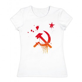 Женская футболка хлопок с принтом Серп и молот в Санкт-Петербурге, 100% хлопок | прямой крой, круглый вырез горловины, длина до линии бедер, слегка спущенное плечо | ленин | режим | серп и молот | ссср | сталин
