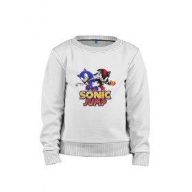 Детский свитшот хлопок с принтом SONIC JUMP в Санкт-Петербурге, 100% хлопок | круглый вырез горловины, эластичные манжеты, пояс и воротник | Тематика изображения на принте: hedgehog | metal sonic | silver | silver the hedgehog | sonic | sonic boom | sonic the hedgehog | ёж сонник | игры | соник | фильмы