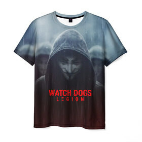 Мужская футболка 3D с принтом WATCH DOGS LEGION в Санкт-Петербурге, 100% полиэфир | прямой крой, круглый вырез горловины, длина до линии бедер | action | ct os | ded sec | fox | game | hacker | legion | watch dogs | watch dogs 2 | watch dogs legion | знак лиса | игра | компьютерная игра | легион | хакер