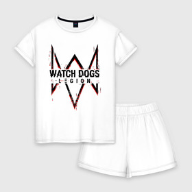 Женская пижама с шортиками хлопок с принтом WATCH DOGS LEGION в Санкт-Петербурге, 100% хлопок | футболка прямого кроя, шорты свободные с широкой мягкой резинкой | action | ct os | ded sec | fox | game | hacker | legion | watch dogs | watch dogs 2 | watch dogs legion | знак лиса | игра | компьютерная игра | легион | хакер