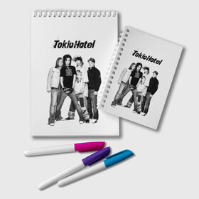 Блокнот с принтом Tokio Hotel в Санкт-Петербурге, 100% бумага | 48 листов, плотность листов — 60 г/м2, плотность картонной обложки — 250 г/м2. Листы скреплены удобной пружинной спиралью. Цвет линий — светло-серый
 | alternative rock | band | bill kaulitz | boys | german | hotel | music | pop rock | powerpop | synthpop | tokyo | tom ka | альтернативный рок | билл каулитц | георг листинг | группа | густав шефер | мальчики | музыка | немецкая | отель | пауэр поп