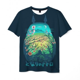 Мужская футболка 3D с принтом Totoro в Санкт-Петербурге, 100% полиэфир | прямой крой, круглый вырез горловины, длина до линии бедер | Тематика изображения на принте: anime | forest | meme | my neighbor | protectors | tokyo | totoro | аниме | гибли | иероглиф | манга | миядзаки | мой сосед | стиль | тоторо | фентези | хаяо | япония