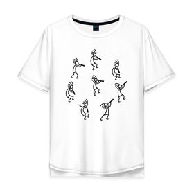 Мужская футболка хлопок Oversize с принтом Кокопелли в Санкт-Петербурге, 100% хлопок | свободный крой, круглый ворот, “спинка” длиннее передней части | божество | дудочка | индейцы | кокопелли | танец | человечек | человечки