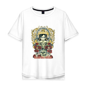 Мужская футболка хлопок Oversize с принтом Королева игры в Санкт-Петербурге, 100% хлопок | свободный крой, круглый ворот, “спинка” длиннее передней части | девушка | змея | корона | роза | татуировка | череп