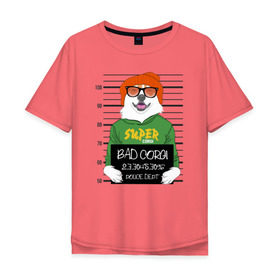 Мужская футболка хлопок Oversize с принтом Плохой Корги в Санкт-Петербурге, 100% хлопок | свободный крой, круглый ворот, “спинка” длиннее передней части | corgi | банда | бандит | гангстер | заключенный | корги | собака | собаки