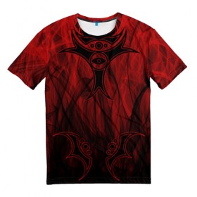 Мужская футболка 3D с принтом Red-n-black okto в Санкт-Петербурге, 100% полиэфир | прямой крой, круглый вырез горловины, длина до линии бедер | okto | байкер | всевидящее око | геометрия | красный | мото | огонь | узор | чёрный