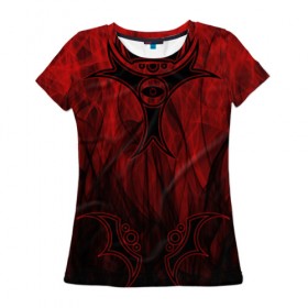Женская футболка 3D с принтом Red-n-black okto в Санкт-Петербурге, 100% полиэфир ( синтетическое хлопкоподобное полотно) | прямой крой, круглый вырез горловины, длина до линии бедер | Тематика изображения на принте: okto | байкер | всевидящее око | геометрия | красный | мото | огонь | узор | чёрный