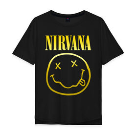 Мужская футболка хлопок Oversize с принтом NIRVANA (НА СПИНЕ) в Санкт-Петербурге, 100% хлопок | свободный крой, круглый ворот, “спинка” длиннее передней части | nirvana | альтернативный рок | гранж | группа | курт кобейн | логотип нирвана | музыка | нирвана | песни | рок