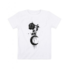 Детская футболка хлопок с принтом Черная Роза с Луной в Санкт-Петербурге, 100% хлопок | круглый вырез горловины, полуприлегающий силуэт, длина до линии бедер | абстракция | луна | роза | розы
