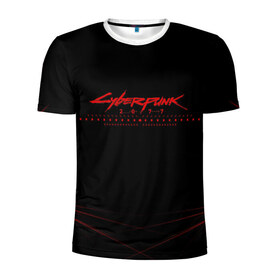 Мужская футболка 3D спортивная с принтом Cyberpunk 2077 (Samurai). в Санкт-Петербурге, 100% полиэстер с улучшенными характеристиками | приталенный силуэт, круглая горловина, широкие плечи, сужается к линии бедра | Тематика изображения на принте: 3d | cyberpunk 2077 | samurai | геометрия | игра | киберпанк 2077 | лого | логотип | надпись | полосы | самурай | стиль | текстура