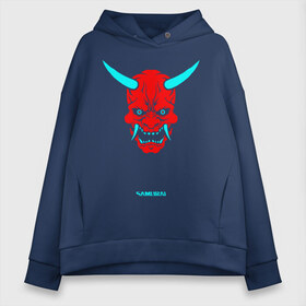 Женское худи Oversize хлопок с принтом SAMURAI DEMON в Санкт-Петербурге, френч-терри — 70% хлопок, 30% полиэстер. Мягкий теплый начес внутри —100% хлопок | боковые карманы, эластичные манжеты и нижняя кромка, капюшон на магнитной кнопке | 2019 | cd project red | cyberpunk 2077 | hacker | keanu reeves | maelstrom | militech | night city | quadra | samurai | sci fi | trauma team | v | ви | киану ривз | киберпанк 2077 | логотип | роботы | самураи | фантаст