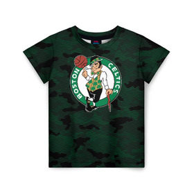 Детская футболка 3D с принтом Boston Celtics в Санкт-Петербурге, 100% гипоаллергенный полиэфир | прямой крой, круглый вырез горловины, длина до линии бедер, чуть спущенное плечо, ткань немного тянется | boston | boston celtics | celtics | nba | баскетбол | бостон | бостон селтикс | нба | селтикс