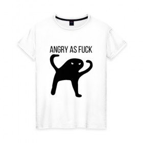Женская футболка хлопок с принтом Angry as Fuck в Санкт-Петербурге, 100% хлопок | прямой крой, круглый вырез горловины, длина до линии бедер, слегка спущенное плечо | angry | cat | meme | truxkot19 | кот | мем | ъуъ