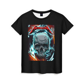 Женская футболка 3D с принтом Metallica в Санкт-Петербурге, 100% полиэфир ( синтетическое хлопкоподобное полотно) | прямой крой, круглый вырез горловины, длина до линии бедер | metallica | rock | арт | гитара | кости | металл | металлика | музыка | рок | череп