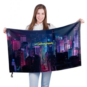Флаг 3D с принтом CYBERPUNK 2077 в Санкт-Петербурге, 100% полиэстер | плотность ткани — 95 г/м2, размер — 67 х 109 см. Принт наносится с одной стороны | 