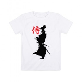 Детская футболка хлопок с принтом Самурай в Санкт-Петербурге, 100% хлопок | круглый вырез горловины, полуприлегающий силуэт, длина до линии бедер | воин | восточные | дух | единоборства | иероглиф | катана | о.м.с.к. | самурай | самурайский | сегун | япония