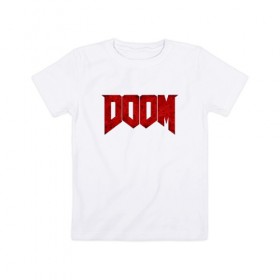 Детская футболка хлопок с принтом DOOM в Санкт-Петербурге, 100% хлопок | круглый вырез горловины, полуприлегающий силуэт, длина до линии бедер | bethesda | dead | death | doom | doom eternal | game | games | metal | monster | ps4 | space | steam | xbox | дум | игра | космос | метал | меч | экшн