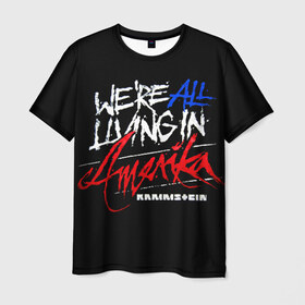 Мужская футболка 3D с принтом Rammstein в Санкт-Петербурге, 100% полиэфир | прямой крой, круглый вырез горловины, длина до линии бедер | Тематика изображения на принте: rammstein | till lindemann | usa | америка | берлин | германия | металл | музыка | рамштайн | тилль линдеманн