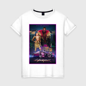 Женская футболка хлопок с принтом Cyberpunk 2077 в Санкт-Петербурге, 100% хлопок | прямой крой, круглый вырез горловины, длина до линии бедер, слегка спущенное плечо | 