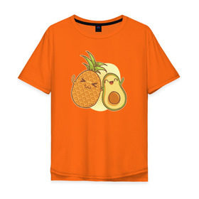 Мужская футболка хлопок Oversize с принтом Ананас и Авокадо в Санкт-Петербурге, 100% хлопок | свободный крой, круглый ворот, “спинка” длиннее передней части | Тематика изображения на принте: summer | еда | летние | лето | фрукты