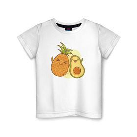 Детская футболка хлопок с принтом Ананас и Авокадо в Санкт-Петербурге, 100% хлопок | круглый вырез горловины, полуприлегающий силуэт, длина до линии бедер | Тематика изображения на принте: summer | еда | летние | лето | фрукты