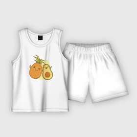 Детская пижама с шортами хлопок с принтом Ананас и Авокадо в Санкт-Петербурге,  |  | Тематика изображения на принте: summer | еда | летние | лето | фрукты
