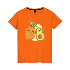 Женская футболка хлопок с принтом Ананас и Авокадо в Санкт-Петербурге, 100% хлопок | прямой крой, круглый вырез горловины, длина до линии бедер, слегка спущенное плечо | summer | еда | летние | лето | фрукты