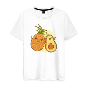 Мужская футболка хлопок с принтом Ананас и Авокадо в Санкт-Петербурге, 100% хлопок | прямой крой, круглый вырез горловины, длина до линии бедер, слегка спущенное плечо. | summer | еда | летние | лето | фрукты