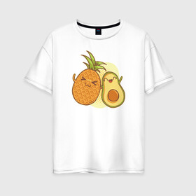 Женская футболка хлопок Oversize с принтом Ананас и Авокадо в Санкт-Петербурге, 100% хлопок | свободный крой, круглый ворот, спущенный рукав, длина до линии бедер
 | summer | еда | летние | лето | фрукты