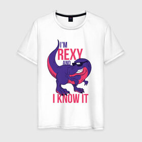 Мужская футболка хлопок с принтом Im Rexy and I Know It в Санкт-Петербурге, 100% хлопок | прямой крой, круглый вырез горловины, длина до линии бедер, слегка спущенное плечо. | rex | trex | дино | динозавр | динозавры | надписи | надпись | рекс | юрский период