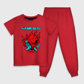 Детская пижама хлопок с принтом SAMURAI KEANU REEVES в Санкт-Петербурге, 100% хлопок |  брюки и футболка прямого кроя, без карманов, на брюках мягкая резинка на поясе и по низу штанин
 | Тематика изображения на принте: 2019 | cd project red | cyberpunk 2077 | hacker | maelstrom | militech | night city | quadra | samurai | sci fi | trauma team | v | ви | киберпанк 2077 | логотип | роботы | самураи | фантастика