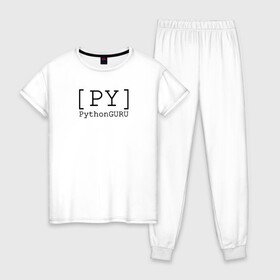 Женская пижама хлопок с принтом PythonGURU в Санкт-Петербурге, 100% хлопок | брюки и футболка прямого кроя, без карманов, на брюках мягкая резинка на поясе и по низу штанин | like | python | pythonguru | лайк | питон | программирование